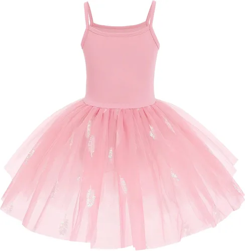 Miniatura 2 de AFAVOM Vestido de baile de ballet con lentejuelas y flecos para niñas pequeñas vestido de bailarina con purpurina y tutú con falda y leotardo