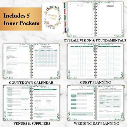 Miniatura 4 de Planificador y organizador de bodas, libro de planificación de bodas y organizador para la novia, libro de planificación de bodas con 5 secciones