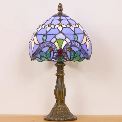 Miniatura 7 de Pequeña lámpara Tiffany Mini lámpara de mesa de vitral, lámpara de acento de mesita de noche, memoria, condolencias de 8 x 14.5 pulgadas