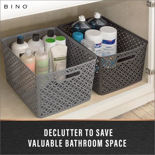 Miniatura 7 de BINO l Cestas de Almacenamiento de Plástico, Medianas - Gris LA COLECCIÓN THE BLOSSOM l Contenedor Multiusos Organizador l Con Manija Integrada l