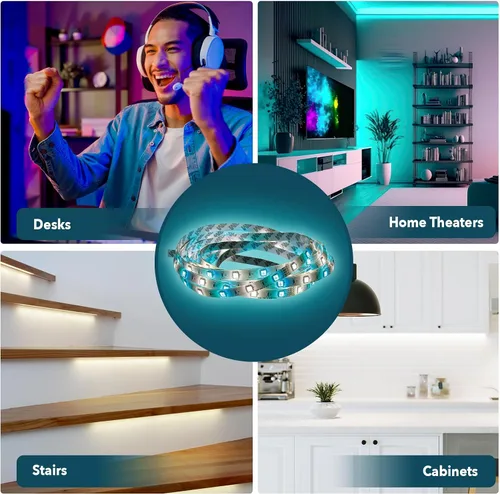 Miniatura 4 de GT-Lite Tira de luces LED de 800 lúmenes, cinta blanca y de color de 16 pies, cortada y conectada