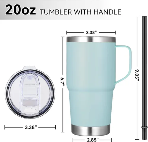Miniatura 4 de VEGOND - Vaso de viaje de 20 oz con asa, tapa con cierre y popote, de acero inoxidable, aislante, taza de café, a prueba de derrames, de doble Verde