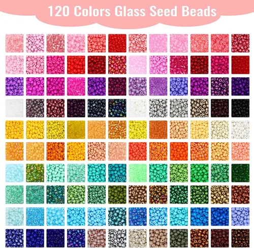 Miniatura 3 de QUEFE 15600 piezas cuentas de semillas de vidrio de 4 mm 120 colores Kit de cuentas para hacer pulseras Kit de pulseras de la amistad con cuentas