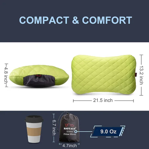 Miniatura 4 de X-Foam ELuxe - Almohada inflable para acampar con funda de espuma extraíble, cómoda, lavable, ultraligera, portátil, soporte lumbar para el cuello