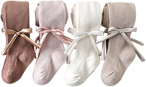 Miniatura 14 de Medias de punto trenzado para bebé niña con lazo sin costuras, mallas de algodón para bebés