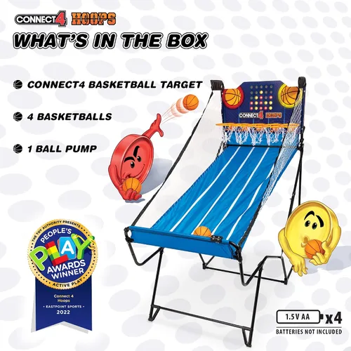 Miniatura 2 de EastPoint Connect4 Hoops - Juego de baloncesto arcade, azul, mediano, puntuación LED electrónica y juegos para niños, diseño interior plegable
