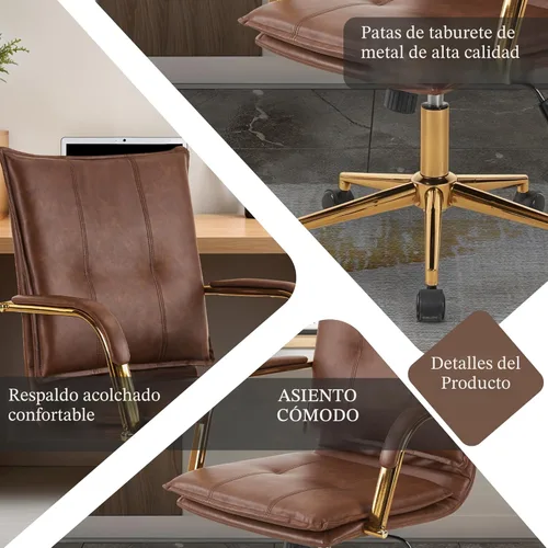 Miniatura 7 de MOJAY Silla de escritorio ergonómica de cuero con respaldo medio, moderna silla tapizada para computadora, silla de oficina ejecutiva con brazos
