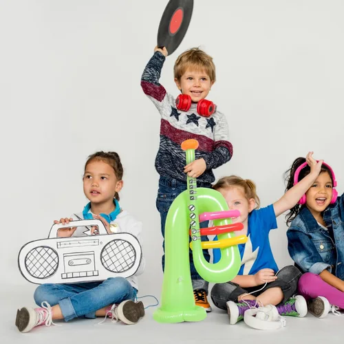 Miniatura 6 de TOYANDONA Instrumento musical inflable, 6 piezas, instrumento inflable para banjo, trompeta, cuerno, premios de carnaval, decoraciones de fiesta