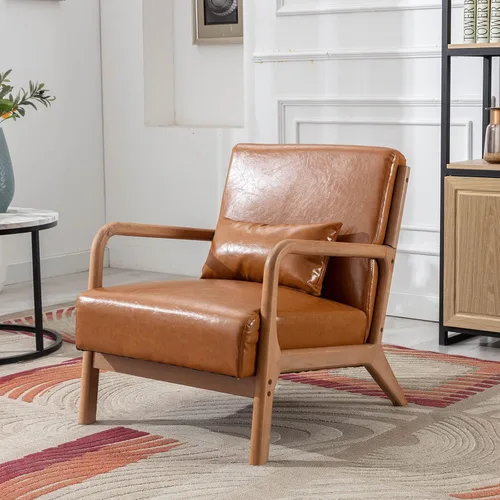 Miniatura 19 de ANJ ANJHOME Silla moderna de mediados de siglo, estilo Accent, con asiento de tela cómoda para sala de estar con estructura de madera maciza, sillón