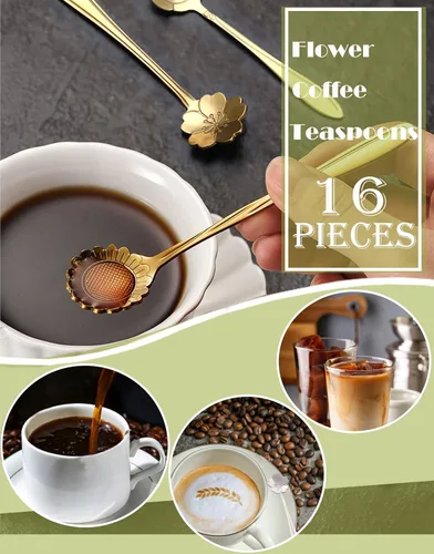 Miniatura 4 de 16 piezas de cucharaditas de té, cucharas de café bonitas de acero inoxidable ESRISE para decoraciones de fiesta de té (doradas)