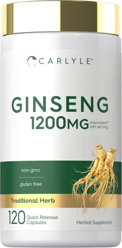Carlyle Suplemento de extracto de ginseng | 120 cápsulas | Pastillas para hombres y mujeres | Sin OMG y sin gluten