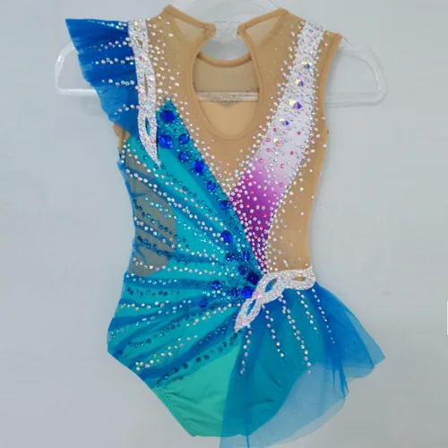 Miniatura 2 de LIUHUO Mallas de gimnasia rítmica azul malla chica competición rendimiento