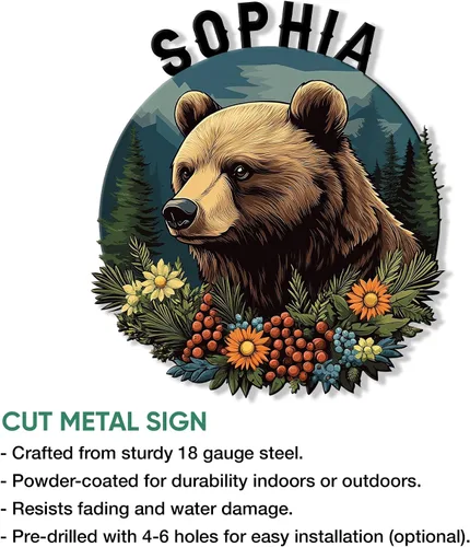 Miniatura 2 de Letrero personalizado de metal con diseño de oso, cartel colgante de oso para porche al aire libre, valla de pared con nombre personalizado, patio
