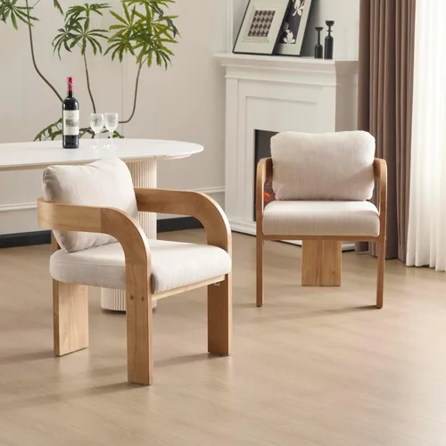 Miniatura 19 de Christopher Knight Home Yorick - Juego de 2 sillas de comedor modernas con cojín, juego de sillones de comedor de madera maciza, respaldo curvado