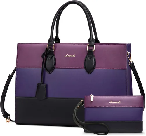 Miniatura 9 de LOVEVOOK Bolsa de mano para laptop para mujer, bolsa de trabajo, oficina, maletín para computadora con bolso de mano Negro