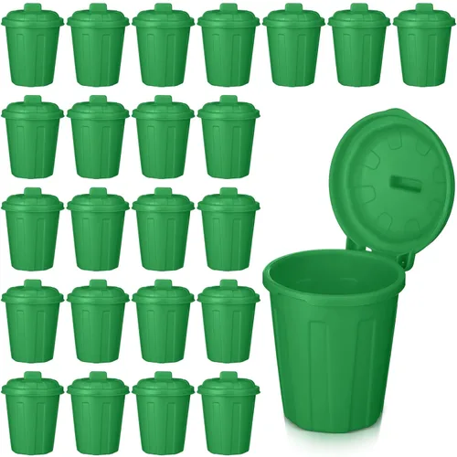 Zubebe 24 mini botes de basura de juguete, pequeño cubo de basura de escritorio con tapas para basura, recuerdo de fiesta, camión de basura, 2-Verde