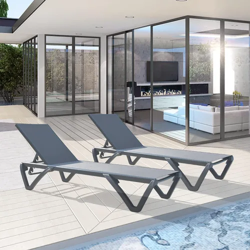 Miniatura 11 de Domi - Juego de 3 tumbonas para patio, sillas de aluminio de polipropileno para exteriores con 5 posiciones ajustables, mesa auxiliar para playa