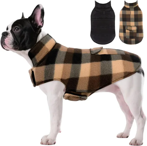 Miniatura 29 de ASENKU - Abrigo de invierno para perros, diseño a cuadros reversible, impermeable, para climas fríos, para perros pequeños, medianos y grandes Rojo