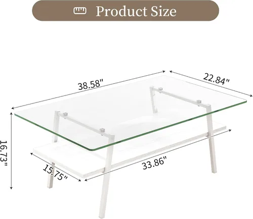 Miniatura 2 de Mesa de centro de cristal para sala de estar, mesa de centro de 2 niveles de mediados de siglo, mesa central con parte superior de vidrio templado