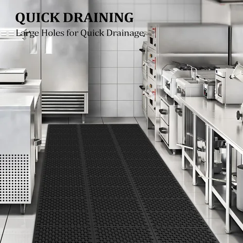 Miniatura 2 de ROVSUN Rubber Floor Mat with Holes, 3x20 FT Hollow Large Mat Roll, Anti-Fatigue/Non-Slip Drainage Mat, for Industrial Kitchen Restaurant Bar