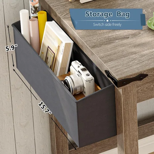Miniatura 4 de EnHomee Escritorio rústico de 32 pulgadas, escritorio pequeño para dormitorio con toma de corriente y bolsa de almacenamiento, escritorio resistente