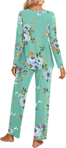 Miniatura 3 de Aodemo Conjunto de pijama de otoño de 2 piezas para mujer, manga larga, con abertura de cerradura, ropa de dormir para mujer, pijamas de invierno