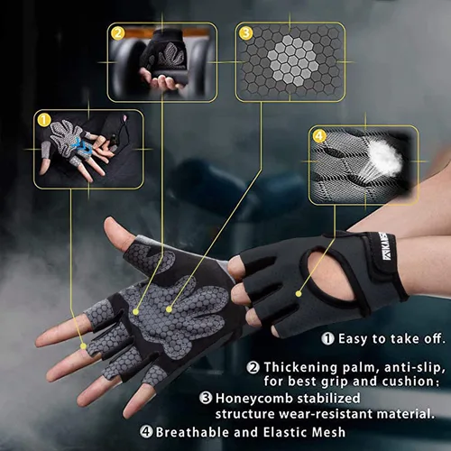 Miniatura 2 de LIFECT Essential - Guantes de entrenamiento transpirables, guantes de levantamiento de pesas sin dedos con parte trasera abierta curvada, para Negro