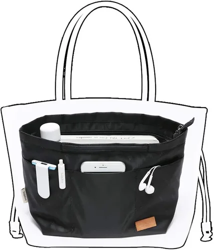 Miniatura 24 de iN Organizador de bolso con cremallera de tela de nailon para mujer, Beige