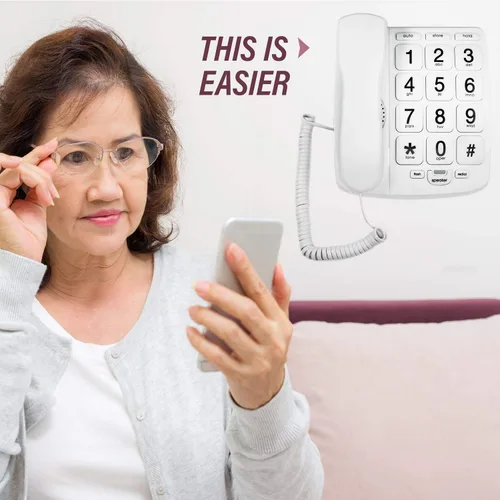 Miniatura 2 de Tyler TBBP-4-WH Teléfono para personas mayores - Teléfono fijo de botón grande para ancianos con altavoz, marcación rápida, control de volumen