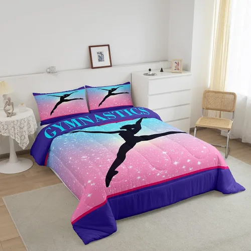 Miniatura 3 de Edredón de gimnasia tamaño individual para niñas, juegos de ropa de cama de cielo estrellado para niños y adolescentes, edredón con temática
