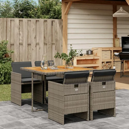 Miniatura 36 de 9 Piece Patio Dining Set with Cream Cushions Beige Poly Rattan Table and 8 Foldable Chairs for Backyard Garden Dining Beige/Wood/9 Piece