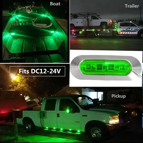 Miniatura 2 de 10 luces LED verdes de 4 luces laterales delanteras y traseras de espacio interior, luz trasera, luz trasera, indicadores de giro de advertencia