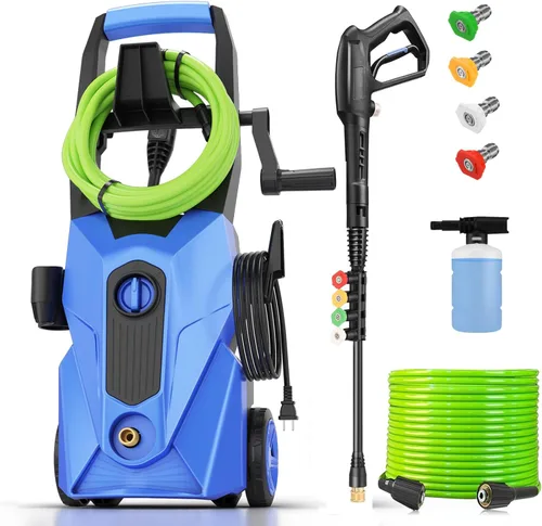 2025 Nuevo Limpiador a Presión de 5000 PSI, Limpiador de Potencia con Manguera de Extensión Resistente de 10 Metros y 4 Boquillas, Compatible con