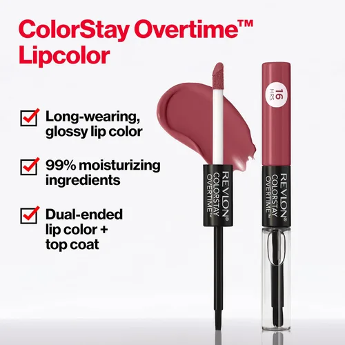 Miniatura 3 de Revlon - Lápiz labial líquido Overtime con brillo de labios transparente, maquillaje facial ColorStay, doble extremo con vitamina E en ciruela/baya