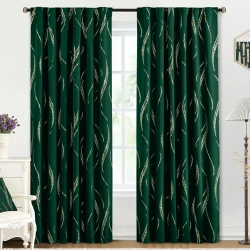 Miniatura 72 de Yakamok Cortinas opacas de 84 pulgadas de largo para sala de estar, con aislamiento térmico, patrón de líneas onduladas doradas, patrón de puntos