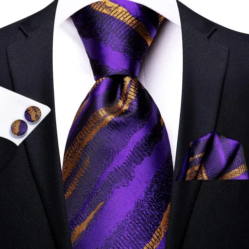 Miniatura 288 de Hi-Tie Corbatas de seda para hombre, diseño de cachemira a rayas, con bolsillo, gemelos cuadrados, conjunto formal de negocios