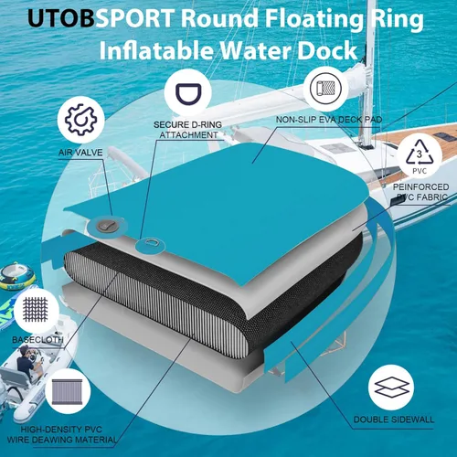 Miniatura 3 de Inflatable Water Hammock Floating Dock 8FT / 10FT Water Floating Island Raft for Lake Boat Pool Ocean Adults Kids, with W/Cupholder & Pump Azul