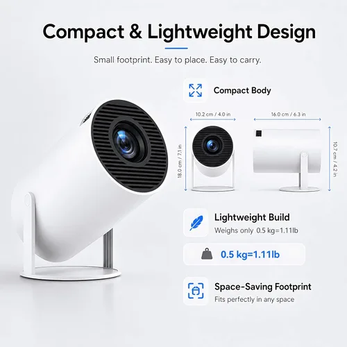 Miniatura 9 de Mini proyector HY300 Pro, proyector portátil Android 13 con WiFi y Bluetooth, compatible con video 4K, Keystone automático, rotación de 180°