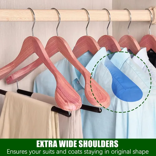 Miniatura 3 de Amber Home Paquete de 5 perchas de cedro para trajes con hombro extra ancho, perchas de madera para abrigos y chaquetas, perchas de cedro natural
