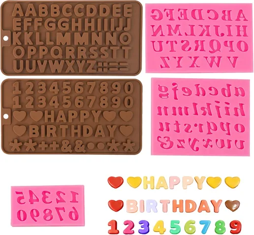 Miniatura 9 de 4 moldes de silicona para chocolate, moldes de silicona para letras y moldes de chocolate con números con símbolos de decoración de pasteles
