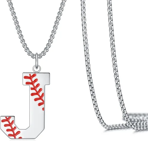 Miniatura 20 de VEEHOO Collar de béisbol para hombres y niños, letra inicial de la A a la Z, joyería de béisbol con colgante de joyería de béisbol para niños