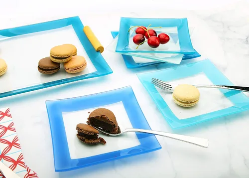 Miniatura 3 de GAC - Platos cuadrados de postre de vidrio templado de colores azules surtidos, 6 pulgadas, juego de 5, resistentes a la rotura, aptos para horno