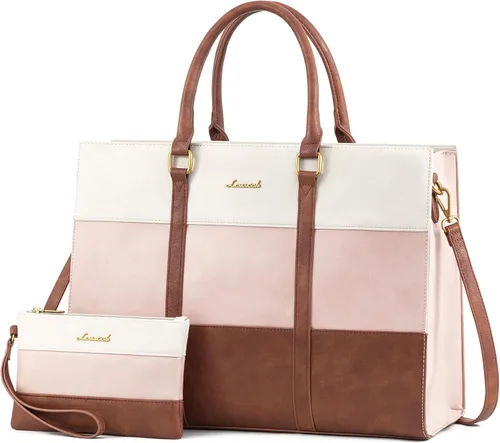 Miniatura 13 de LOVEVOOK Bolsa para laptop para mujer, bolsas de trabajo de 15.6 pulgadas para mujer, bolsa de cuero vintage para laptop, bolsas impermeables