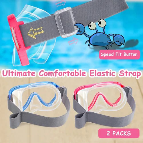 Miniatura 3 de Vvinca Kids-Goggles with Nose Cover, Diving Mask Elastic Fabric Strap Anti Fog Anti Shattered Lens for Kids Swim Goggles 3-14 01-azul y rosa