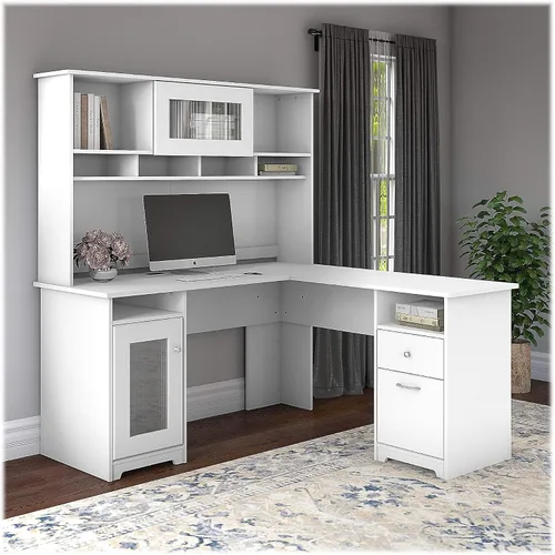 Miniatura 2 de Bush Furniture Cabot - Escritorio para computadora en forma de L con gabinete, 60W, en lino blanco roble