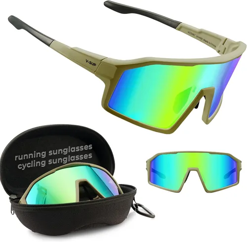 V-SUP Outdoor Lightweight Sport Sunglasses - UV400 for Biking, Baseball, Running, Cycling, Mountain Bicycle for Men & Women Marco verde patilla