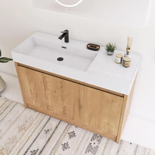 Miniatura 13 de Tocador de baño pequeño de 16 pulgadas con lavabo, tocador de baño independiente de 16" para espacios pequeños, gabinete de madera contrachapada