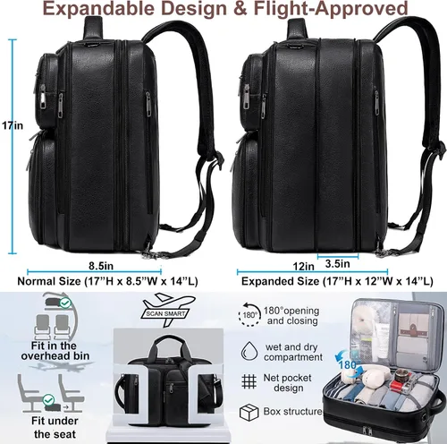 Miniatura 4 de weiatas Bolsa convertible 3 en 1 de cuero vegano para laptop para hombres y mujeres, mochila de viaje expandible para trabajo Convertible