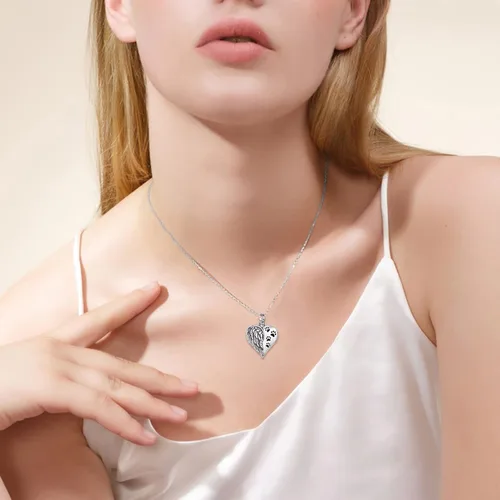 Miniatura 45 de YFN Collares de urna para cenizas, de plata de ley, alas de ángel de la guarda, collares de urna para cenizas, cremación de mascotas, joyería