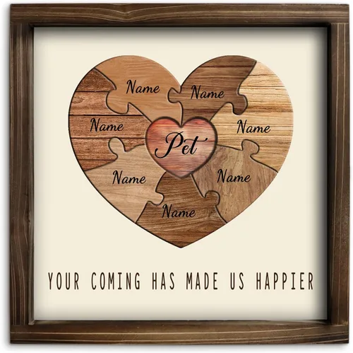 Miniatura 9 de Kas Home Letrero de madera personalizado con nombre de corazón, rompecabezas de nombre de familia personalizado con 1-8 nombres grabados, texto
